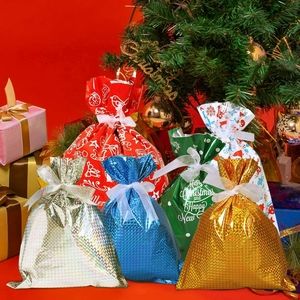 30 Pcs Christmas Drawstring Gift Bags, Assorted Christmas Foil Gift Wrapping Bag